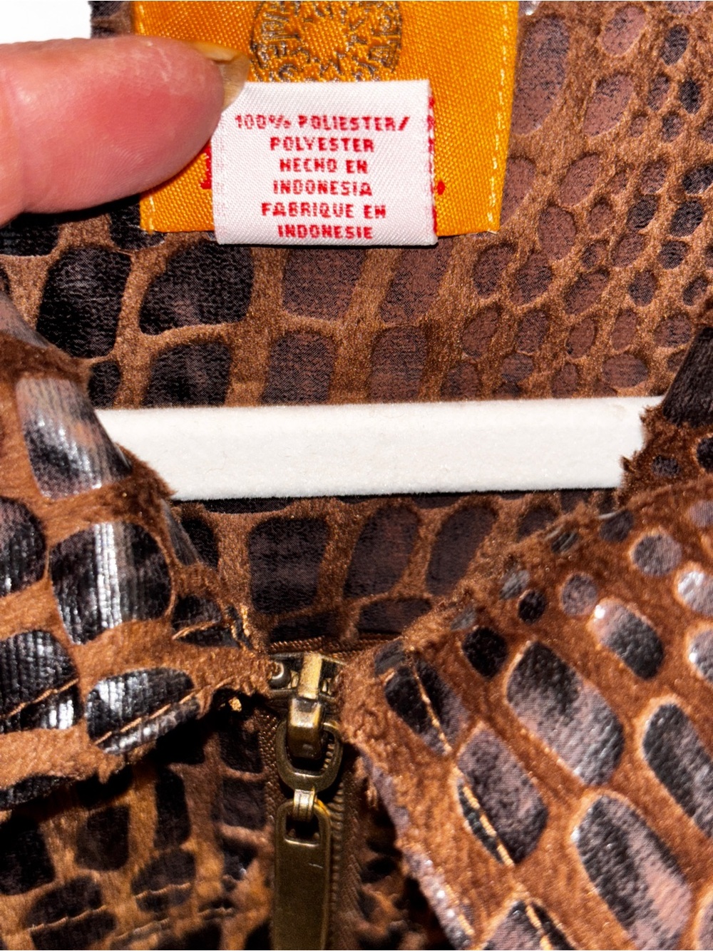 Ruby Rd. Sz.10 Croc-Embossed Glossy Brown Faux Leather Jacket ptp:21 length:22 - Picture 9 of 10